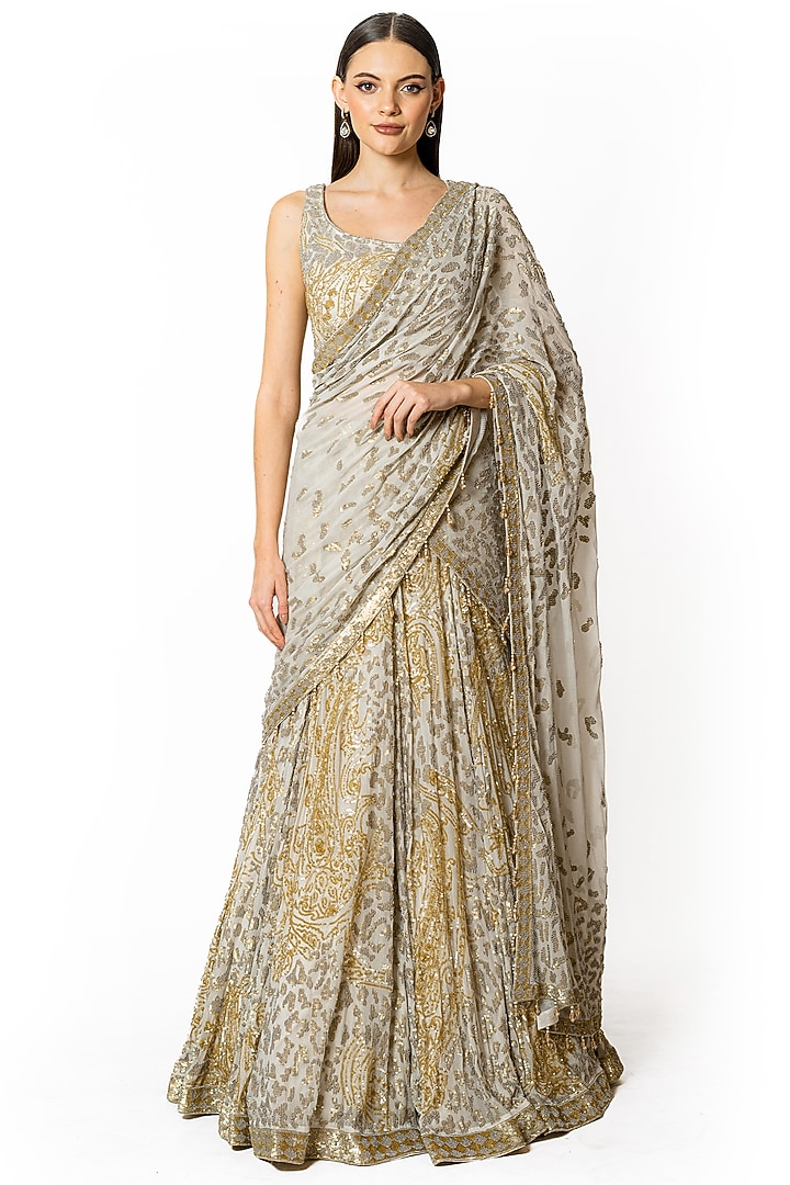 Ivory Georgette Hand Embroidered Bridal Lehenga Set by Rabani & Rakha at Pernia's Pop Up Shop