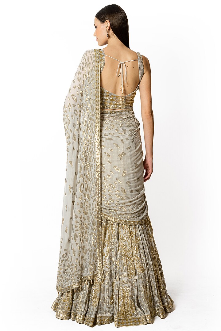Ivory Georgette Hand Embroidered Bridal Lehenga Set by Rabani & Rakha at Pernia's Pop Up Shop