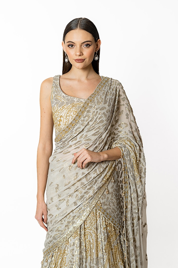 Ivory Georgette Hand Embroidered Bridal Lehenga Set by Rabani & Rakha at Pernia's Pop Up Shop