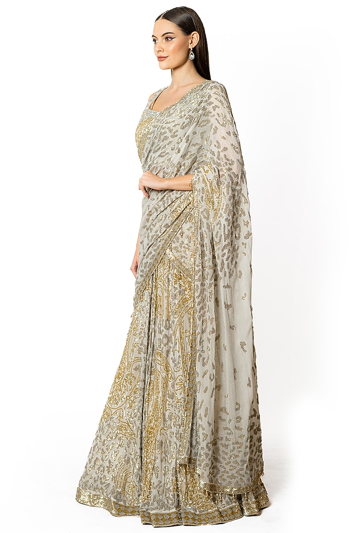 Ivory Georgette Hand Embroidered Bridal Lehenga Set by Rabani & Rakha at Pernia's Pop Up Shop