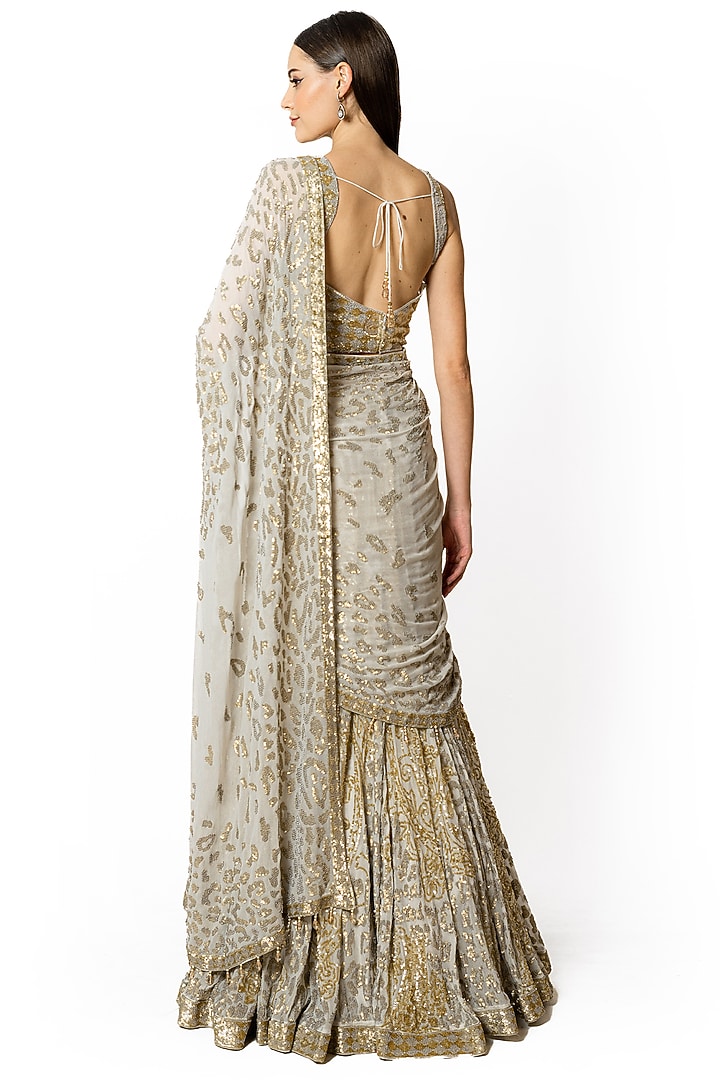 Ivory Georgette Hand Embroidered Bridal Lehenga Set by Rabani & Rakha at Pernia's Pop Up Shop
