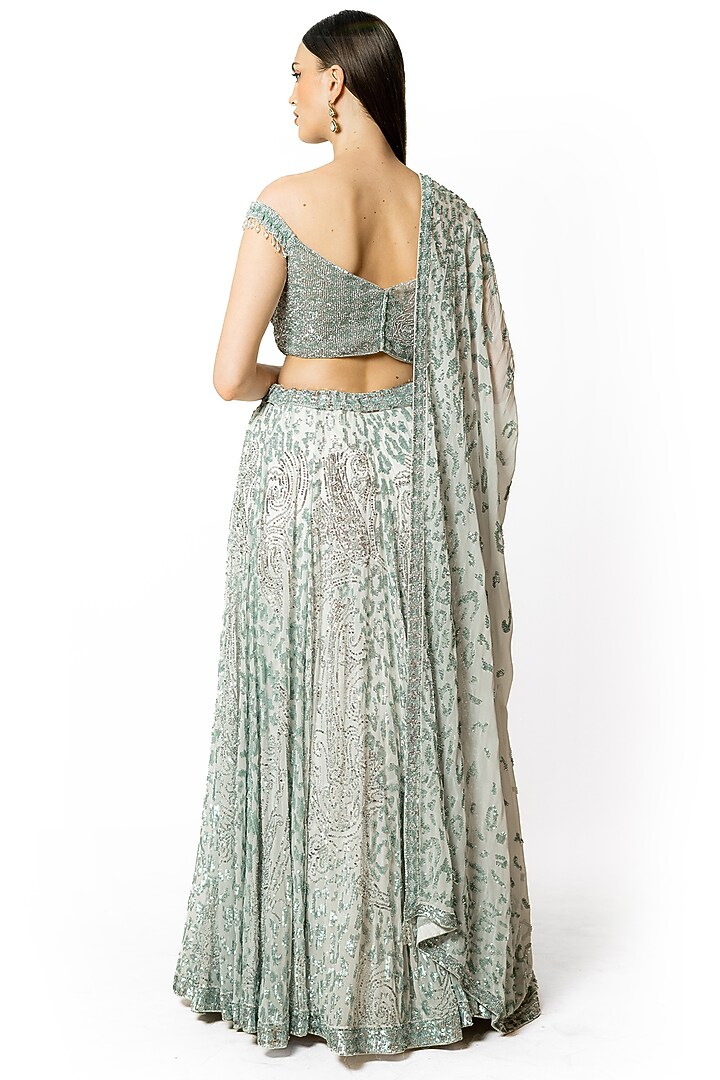 Silver Georgette Hand Embroidered Bridal Lehenga Set by Rabani & Rakha at Pernia's Pop Up Shop