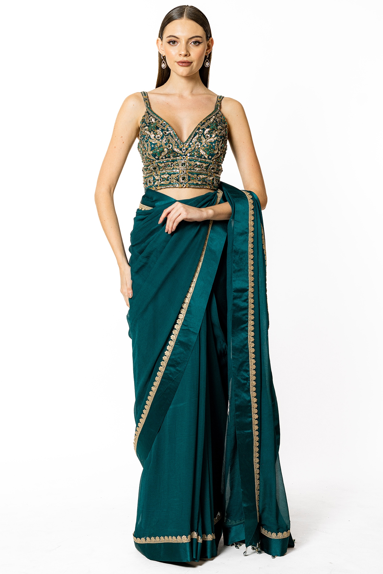 Digital Printed Chiffon Saree in Light Green : SKK37522