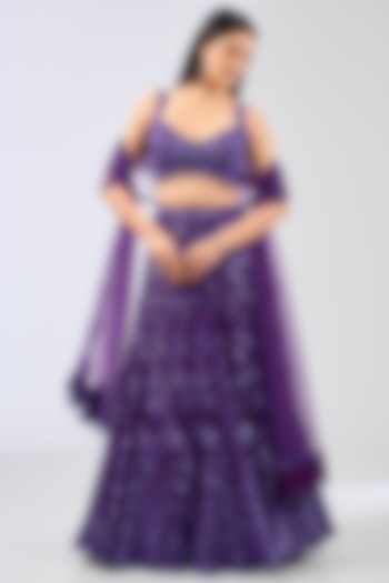 Purple Georgette Hand Embroidered Bridal Lehenga Set by Rabani & Rakha at Pernia's Pop Up Shop