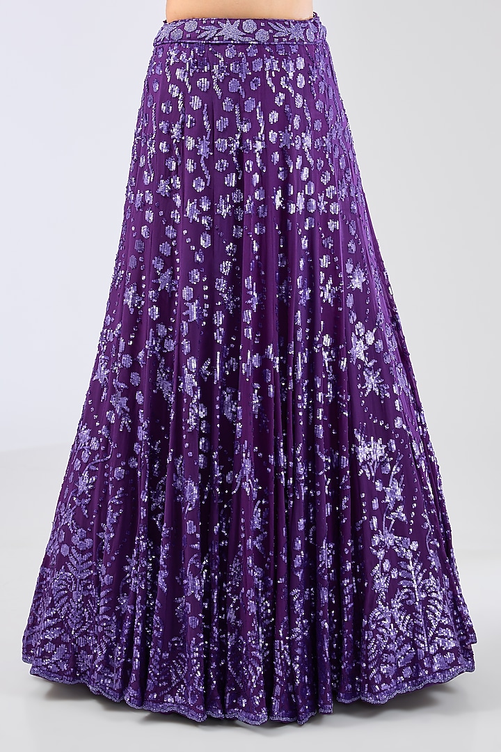 Purple Georgette Hand Embroidered Bridal Lehenga Set by Rabani & Rakha at Pernia's Pop Up Shop