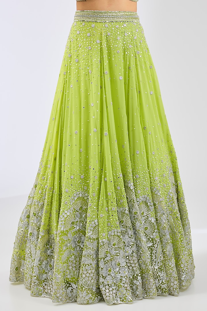 Lime Green Georgette Hand Embroidered Bridal Lehenga Set by Rabani & Rakha at Pernia's Pop Up Shop
