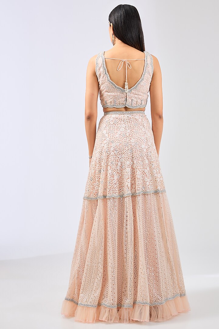 Pink Lace Hand Embroidered Bridal Lehenga Set by Rabani & Rakha at Pernia's Pop Up Shop