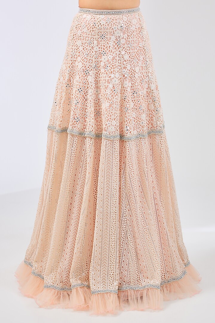 Pink Lace Hand Embroidered Bridal Lehenga Set by Rabani & Rakha at Pernia's Pop Up Shop