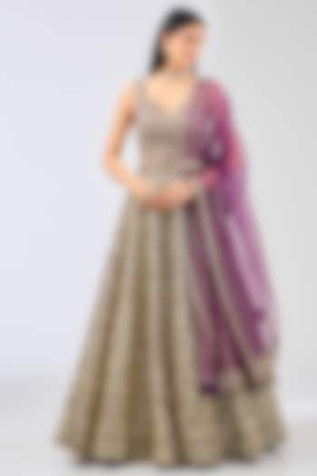 Purple Georgette Gota-Patti Embroidered Lehenga Set by Rabani & Rakha