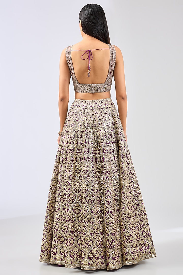 Purple Georgette Gota-Patti Embroidered Bridal Lehenga Set by Rabani & Rakha at Pernia's Pop Up Shop