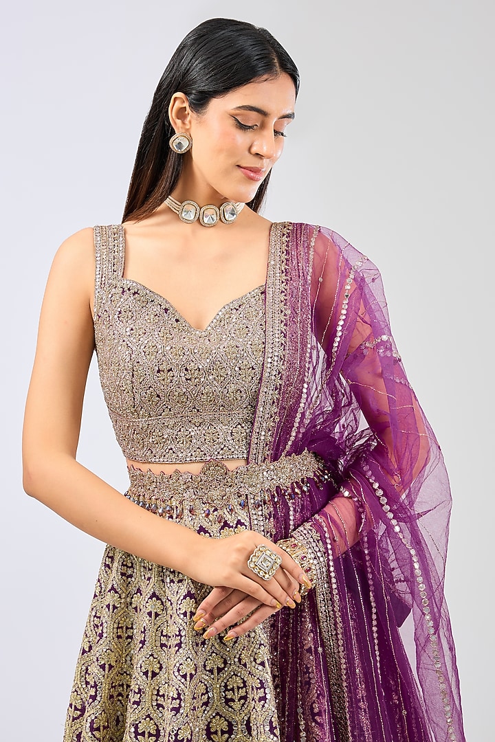 Purple Georgette Gota-Patti Embroidered Bridal Lehenga Set by Rabani & Rakha at Pernia's Pop Up Shop