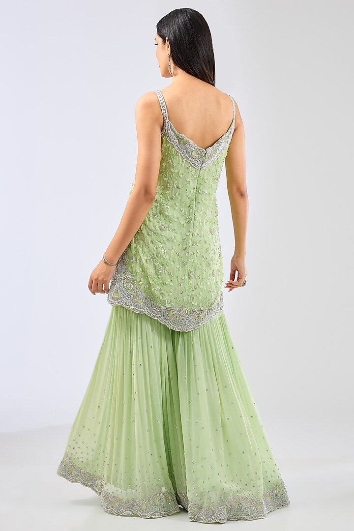 Lime Green Georgette Gharara Set by Rabani & Rakha at Pernia's Pop Up Shop