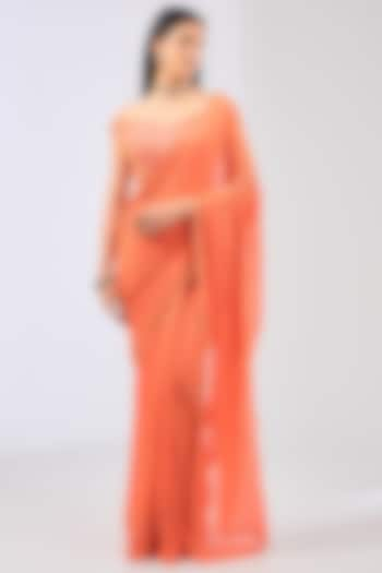 Orange Georgette Sequins Embroidered Saree Set by Rabani & Rakha at Pernia's Pop Up Shop