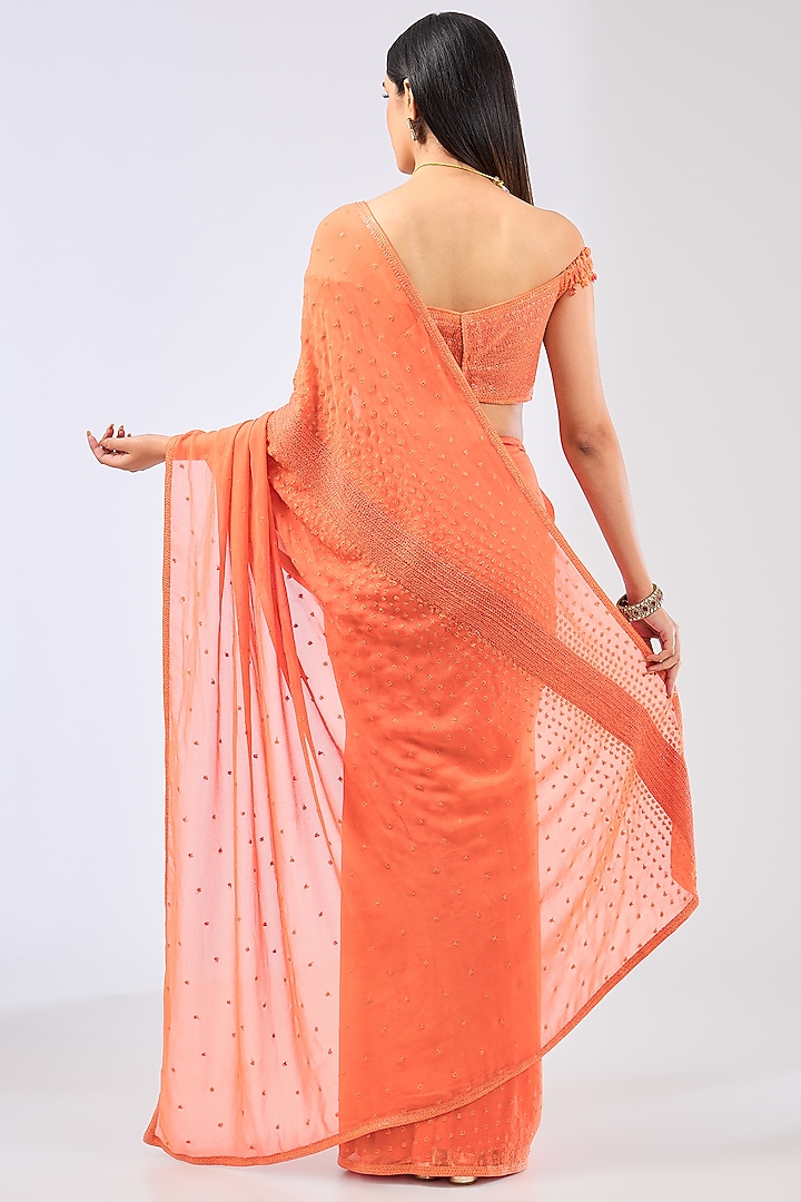 Orange Georgette Sequins Embroidered Reception Saree Set by Rabani & Rakha at Pernia's Pop Up Shop
