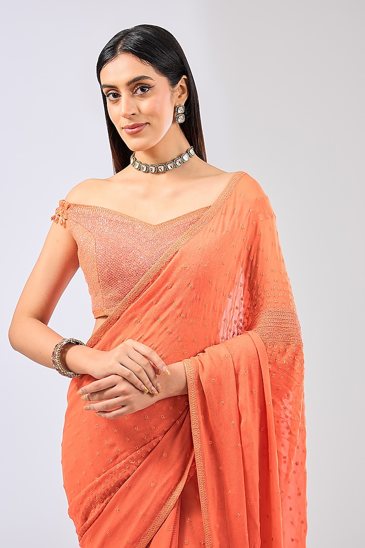 Orange Georgette Sequins Embroidered Reception Saree Set by Rabani & Rakha at Pernia's Pop Up Shop
