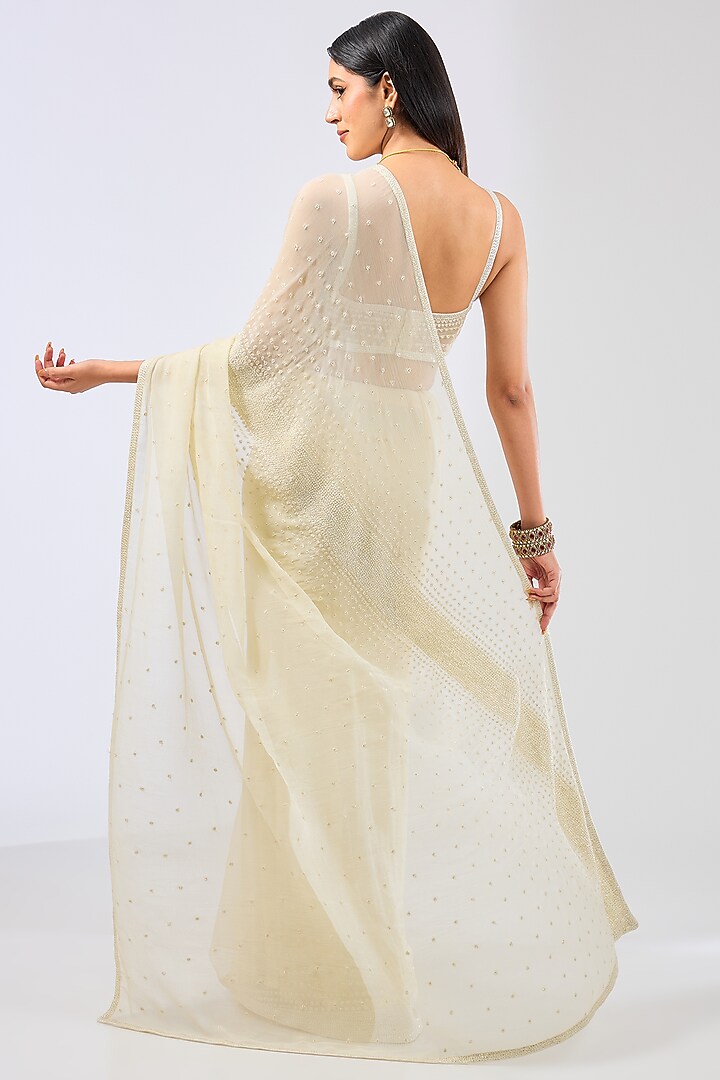 Sage Georgette Thread Hand Embroidered Reception Saree Set by Rabani & Rakha at Pernia's Pop Up Shop