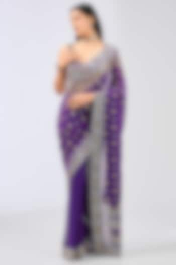 Purple Georgette Sequins Embroidered Saree Set by Rabani & Rakha at Pernia's Pop Up Shop