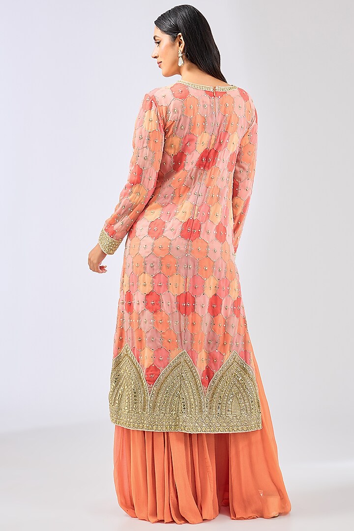 Orange Bandhani Hand Embroidered Kurta Set by Rabani & Rakha at Pernia's Pop Up Shop