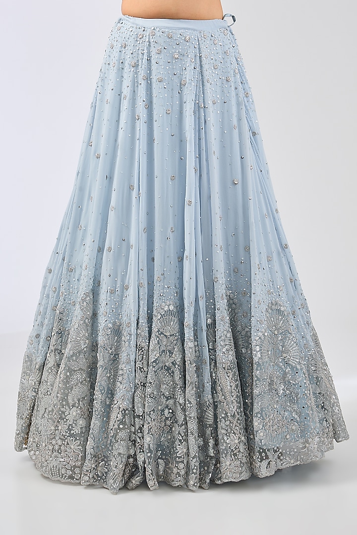 Pastel Blue Georgette Hand Embroidered Bridal Lehenga Set by Rabani & Rakha at Pernia's Pop Up Shop