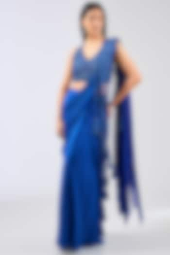 Royal Blue Georgette Pre-Stitched Saree Set by Rabani & Rakha at Pernia's Pop Up Shop