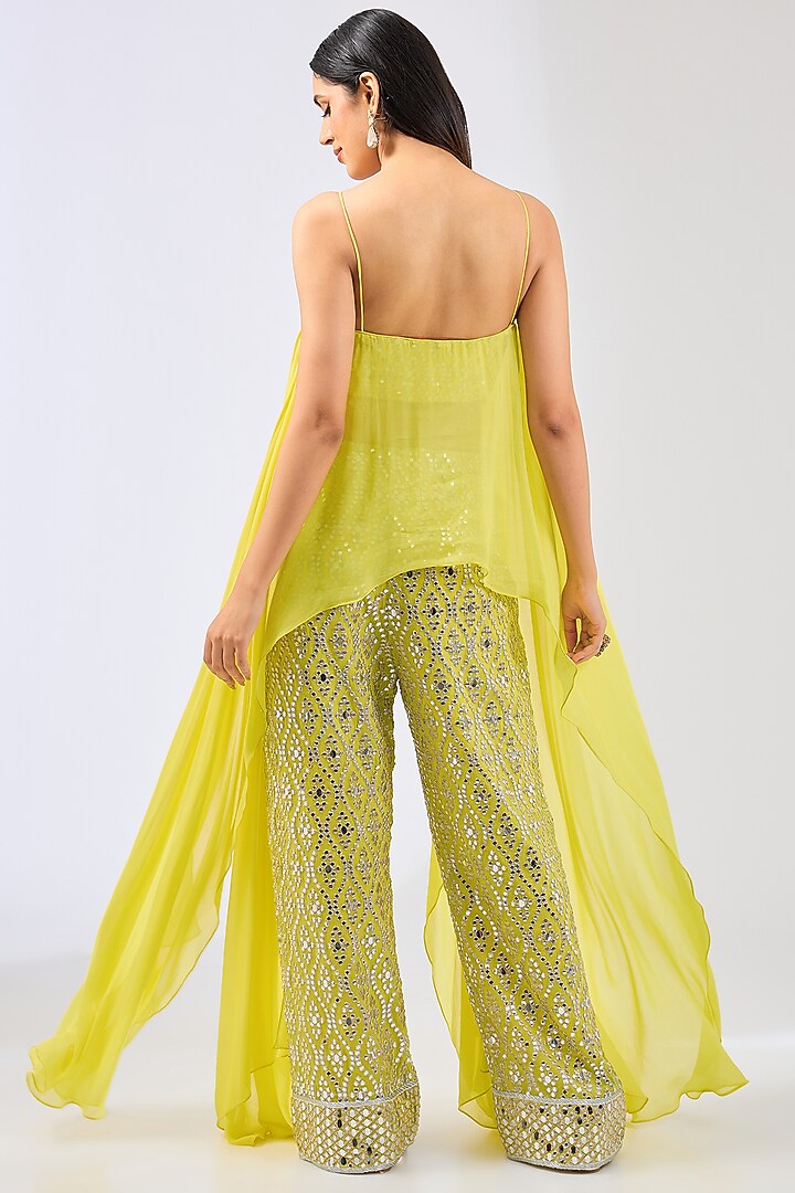 Yellow Georgette Mirror Work Pant Set by Rabani & Rakha at Pernia's Pop Up Shop