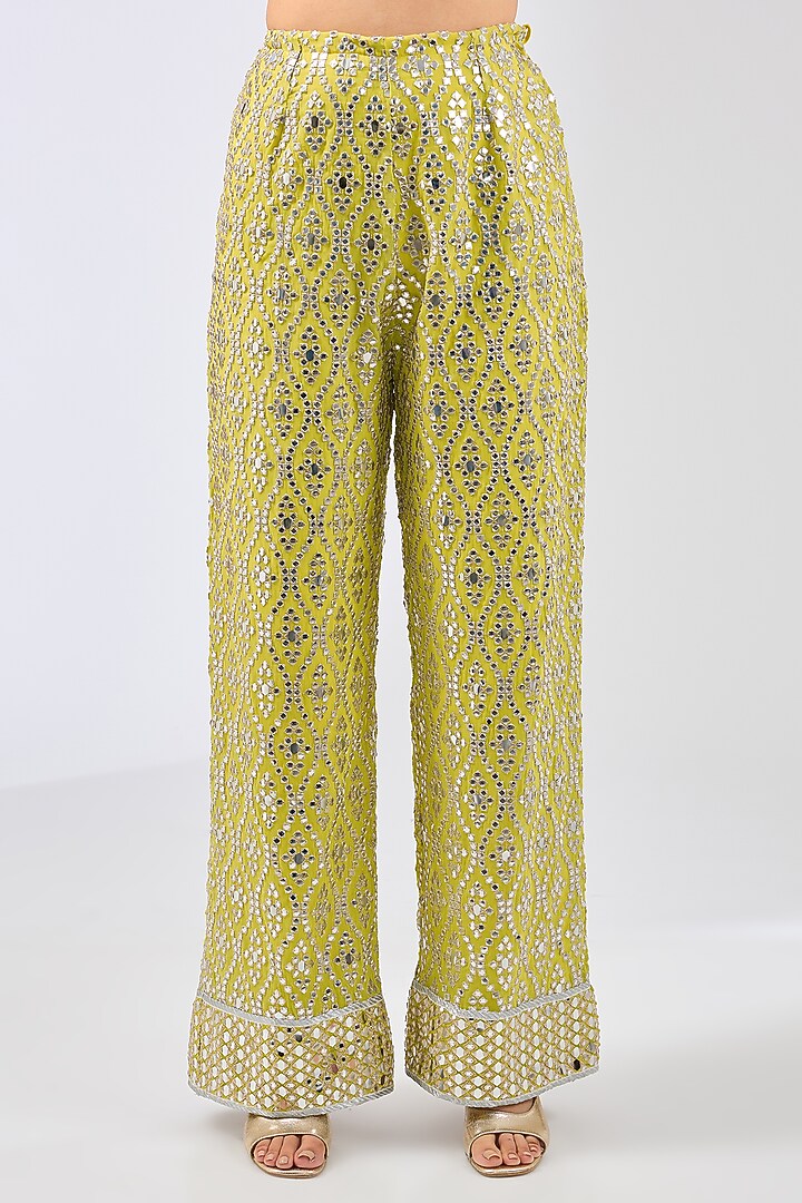 Yellow Georgette Mirror Work Pant Set by Rabani & Rakha at Pernia's Pop Up Shop