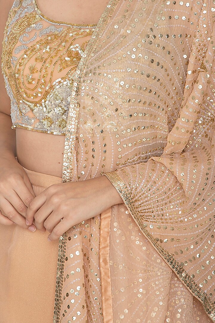 Peach Embroidered Shimmer Bridal Sharara Set by Rabani & Rakha at Pernia's Pop Up Shop