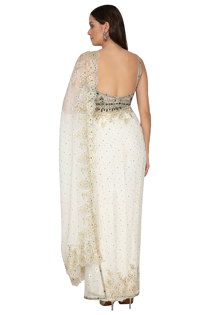 Ivory Embroidered Reception Saree Set by Rabani & Rakha at Pernia's Pop Up Shop