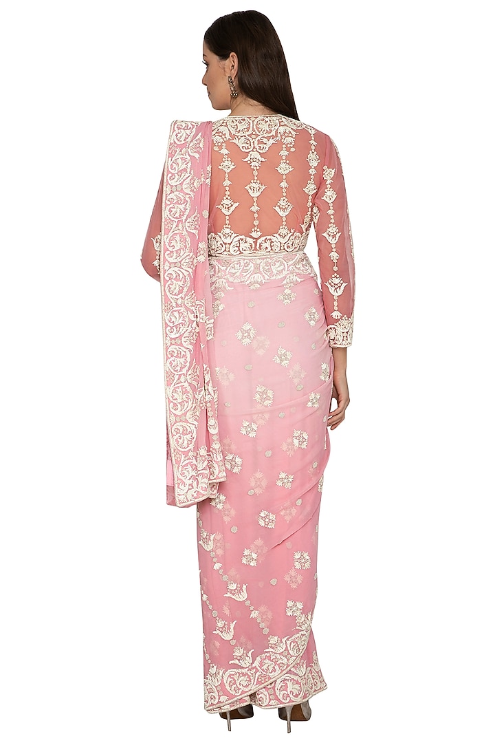 Pink Foil Georgette Jaal Reception Saree Set by Rabani & Rakha at Pernia's Pop Up Shop