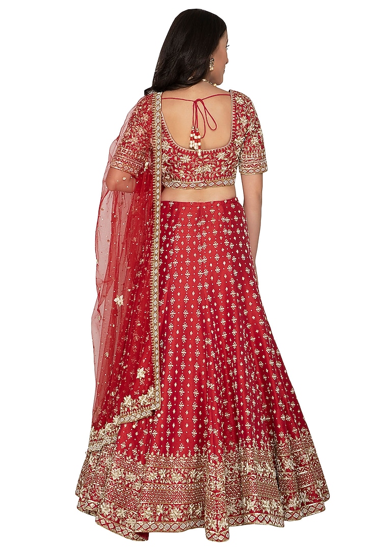 Red Embroidered Bridal Lehenga Set by Rabani & Rakha at Pernia's Pop Up Shop