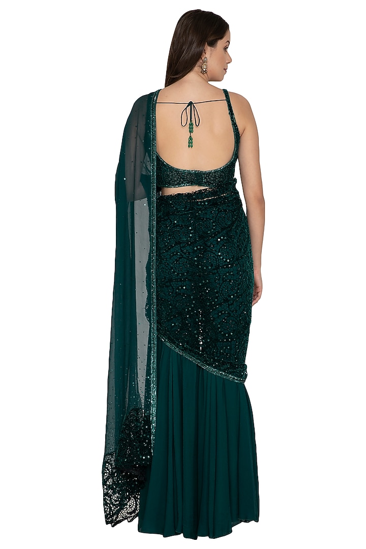 Peacock Green Draped Bridal Sharara Set by Rabani & Rakha at Pernia's Pop Up Shop