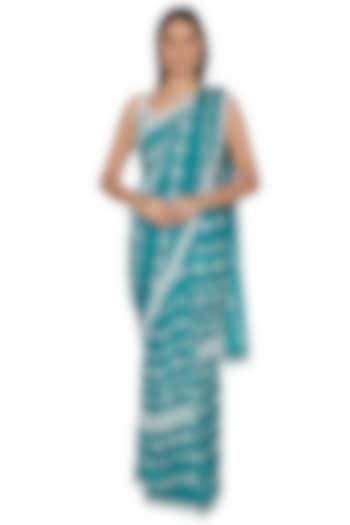 Turquoise Blue Chiffon Sequins Embroidered Reception Saree Set by Rabani & Rakha at Pernia's Pop Up Shop