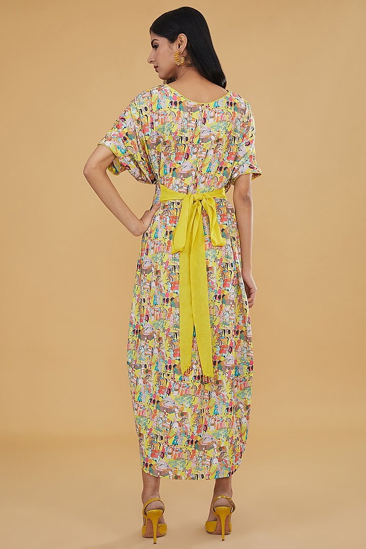 Yellow Crepe Printed Knee-Length Vacation Dress by Rabani & Rakha at Pernia's Pop Up Shop