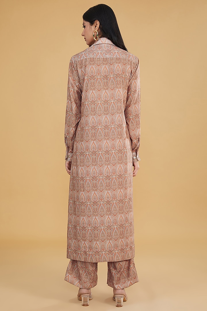 Pale Peach Crepe Jamavar Printed Co-Ord Set by Rabani & Rakha at Pernia's Pop Up Shop