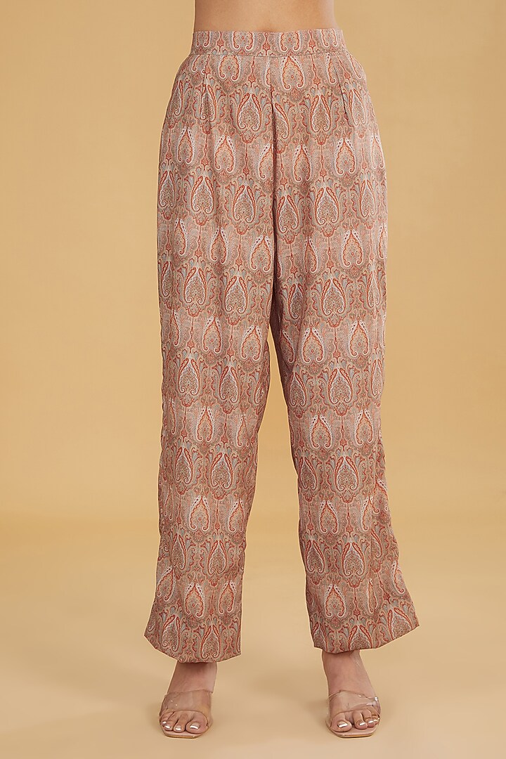 Pale Peach Crepe Jamavar Printed Co-Ord Set by Rabani & Rakha at Pernia's Pop Up Shop