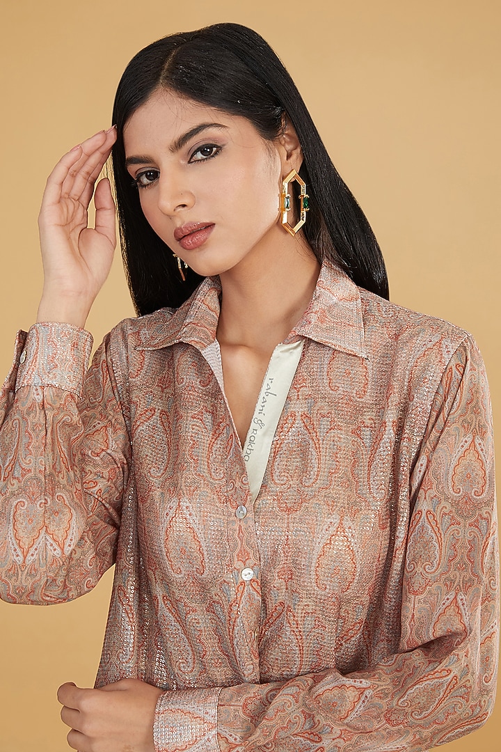 Pale Peach Crepe Jamavar Printed Co-Ord Set by Rabani & Rakha at Pernia's Pop Up Shop