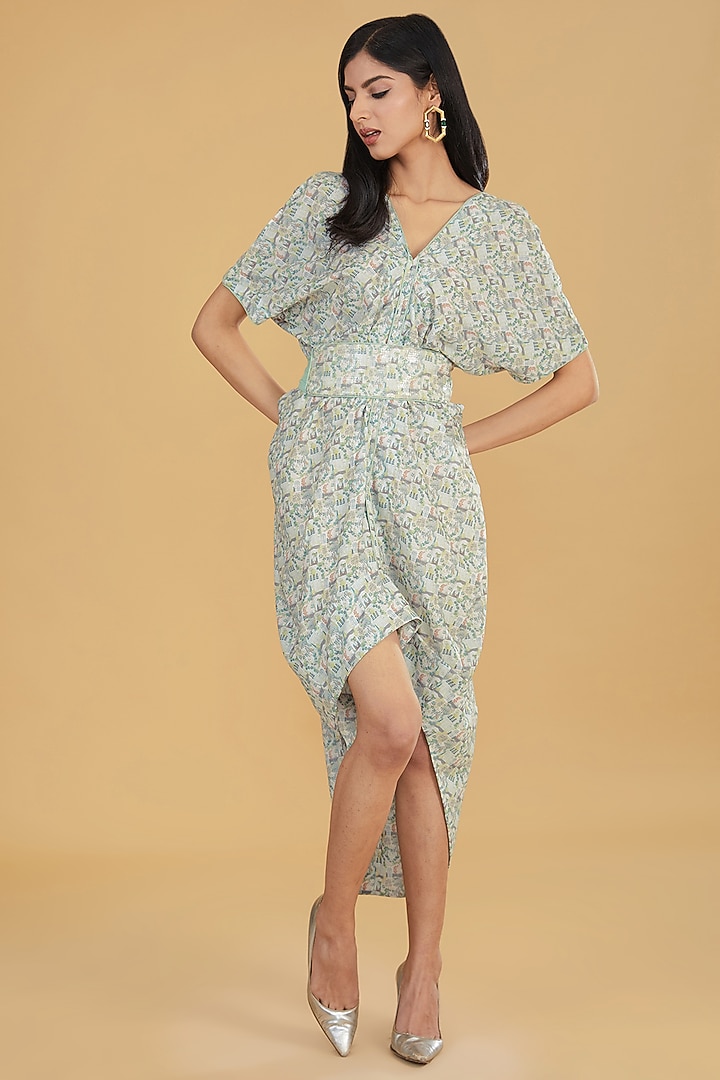 Light Green Crepe Printed Knee-Length Vacation Dress by Rabani & Rakha at Pernia's Pop Up Shop