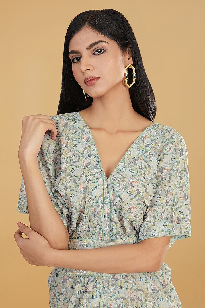 Light Green Crepe Printed Knee-Length Vacation Dress by Rabani & Rakha at Pernia's Pop Up Shop