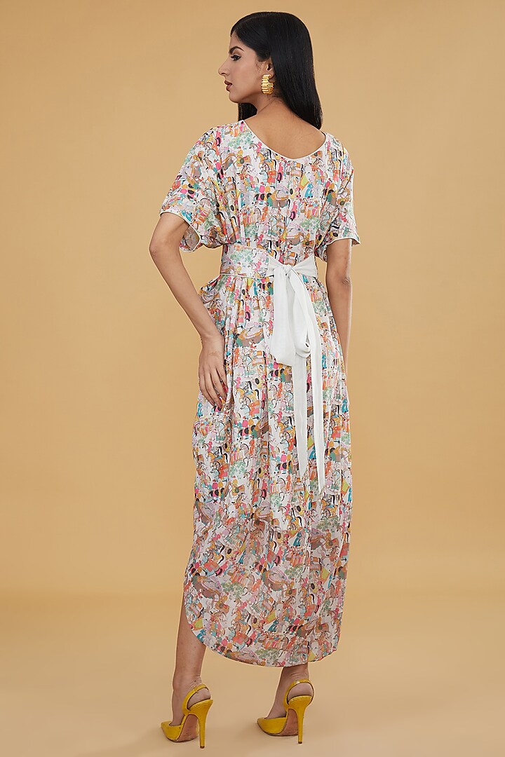 Ivory Crepe Printed Knee-Length Vacation Dress by Rabani & Rakha at Pernia's Pop Up Shop