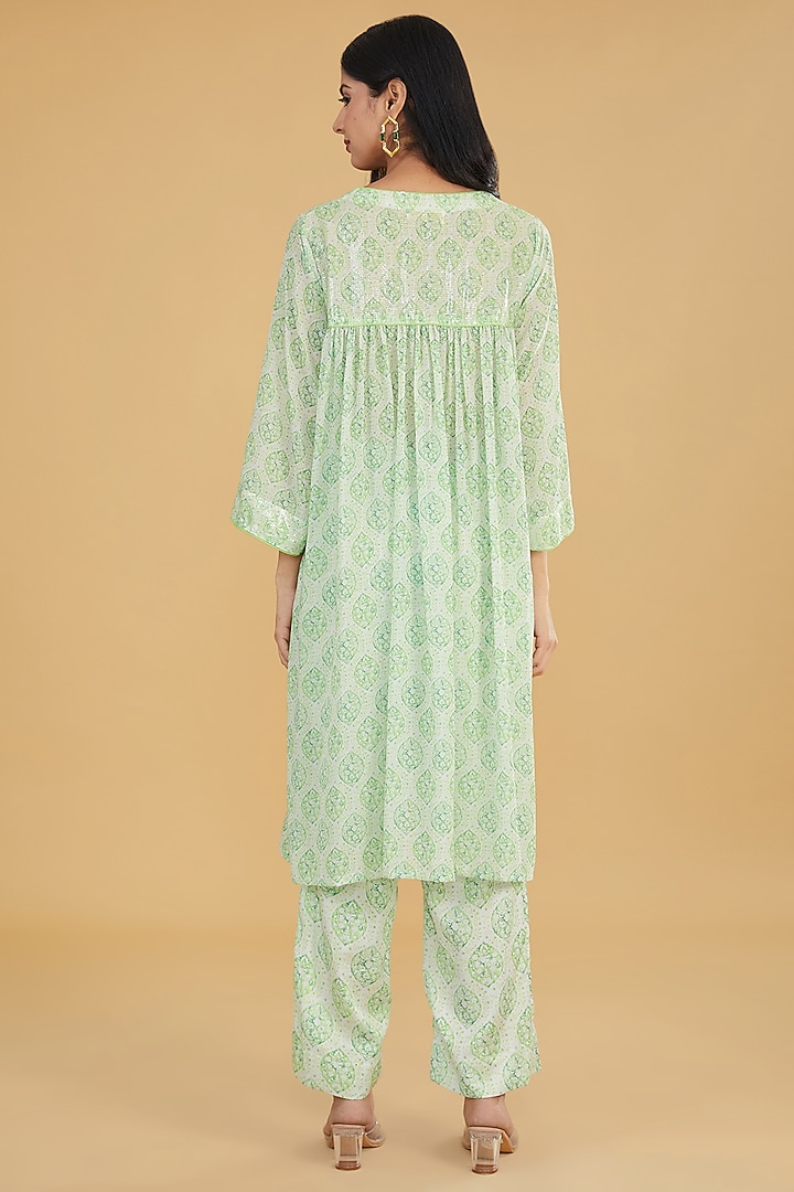 Lime Green Georgette Butta Printed Kurta Set by Rabani & Rakha at Pernia's Pop Up Shop