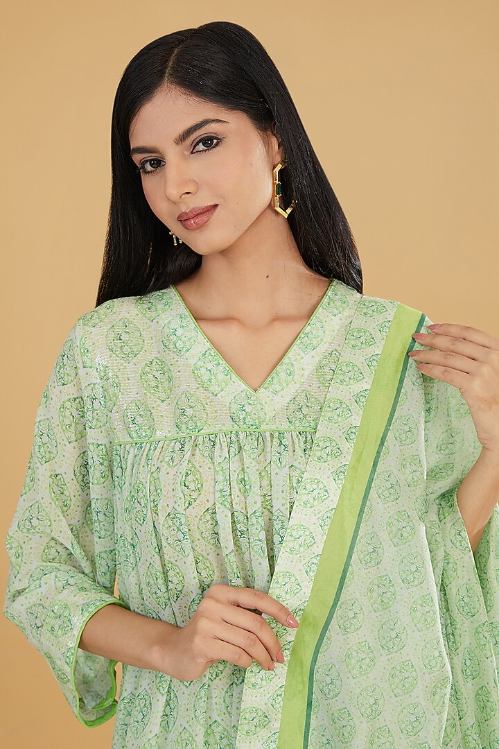 Lime Green Georgette Butta Printed Kurta Set by Rabani & Rakha at Pernia's Pop Up Shop