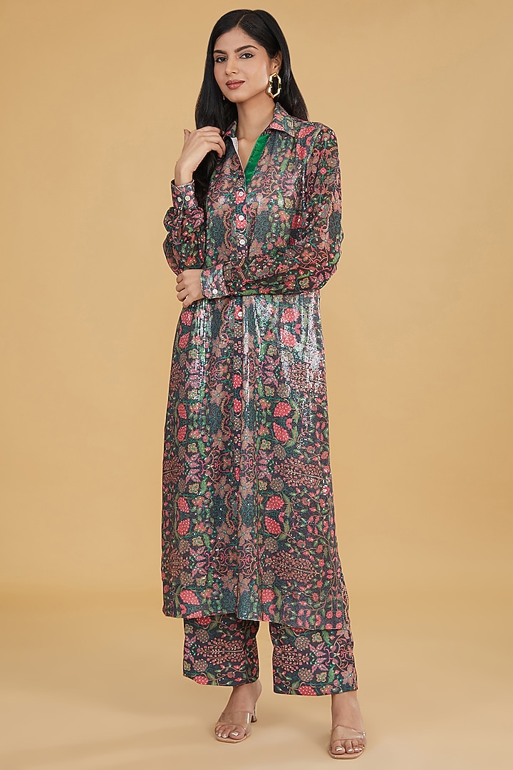 Black & Red Georgette Printed Co-Ord Set by Rabani & Rakha at Pernia's Pop Up Shop