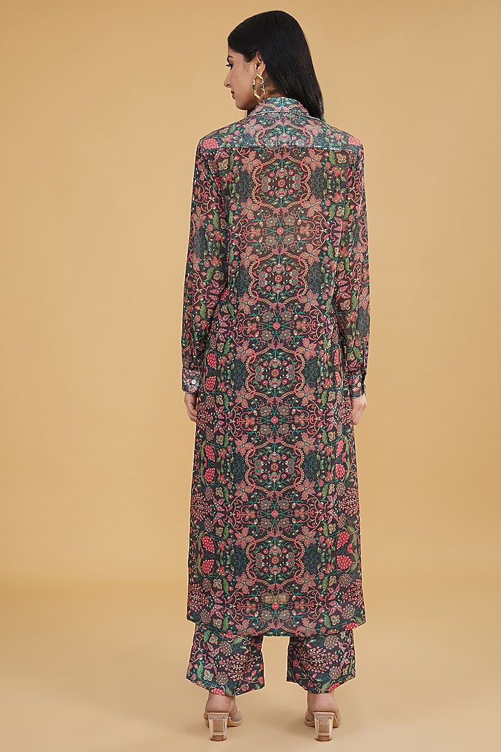 Black & Red Georgette Printed Co-Ord Set by Rabani & Rakha at Pernia's Pop Up Shop