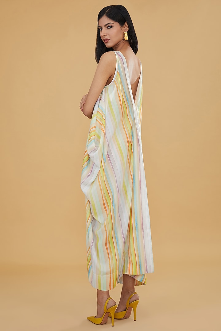 Light Yellow Crepe Striped Printed Maxi Vacation Dress by Rabani & Rakha at Pernia's Pop Up Shop