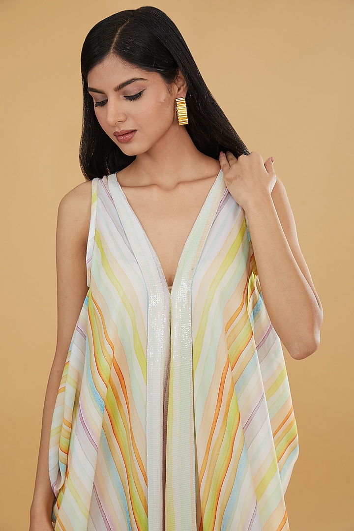 Light Yellow Crepe Striped Printed Maxi Vacation Dress by Rabani & Rakha at Pernia's Pop Up Shop