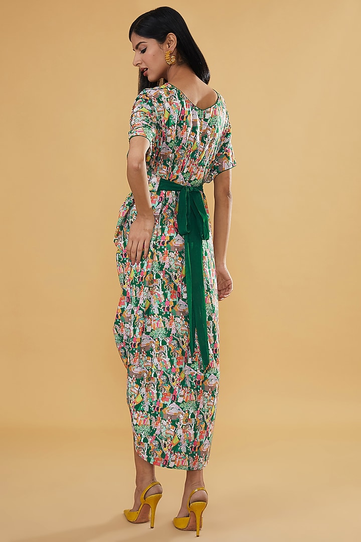 Green Crepe Printed Knee-Length Vacation Dress by Rabani & Rakha at Pernia's Pop Up Shop