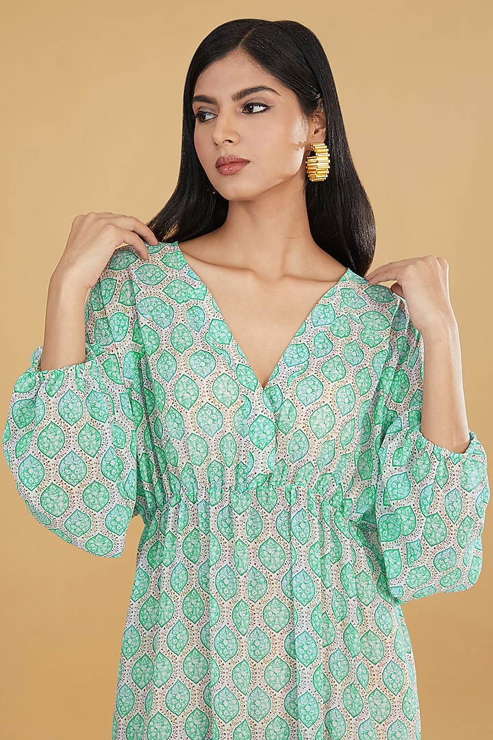 Aqua Georgette Printed Tiered Maxi Vacation Dress by Rabani & Rakha at Pernia's Pop Up Shop
