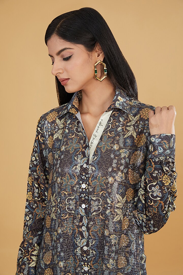 Black & Grey Georgette Printed Co-Ord Set by Rabani & Rakha at Pernia's Pop Up Shop