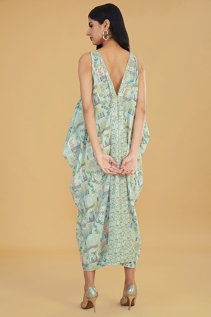 Light Green Crepe Printed Maxi Vacation Dress by Rabani & Rakha at Pernia's Pop Up Shop