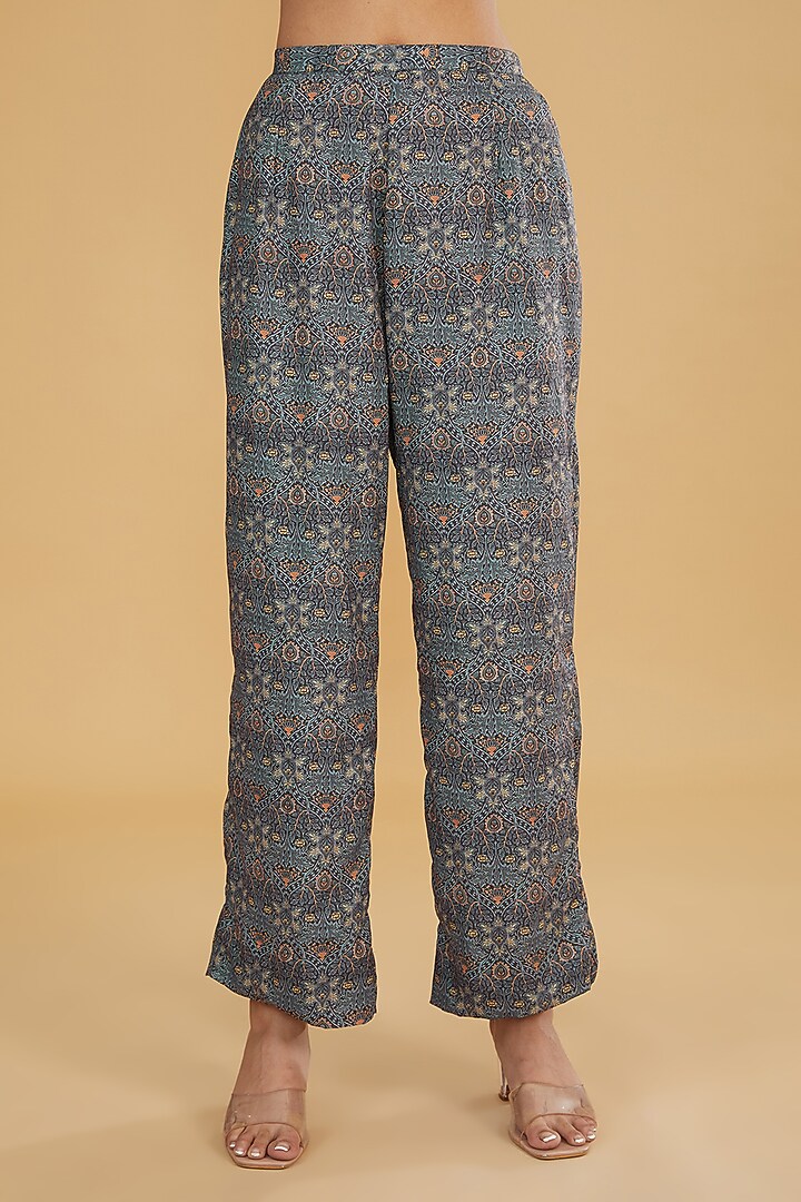 Teal Grey Georgette Printed Co-Ord Set by Rabani & Rakha at Pernia's Pop Up Shop